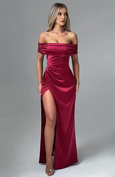 Sexy A-line Off The Shoulder Pleated Front Slit Formal Prom Dress